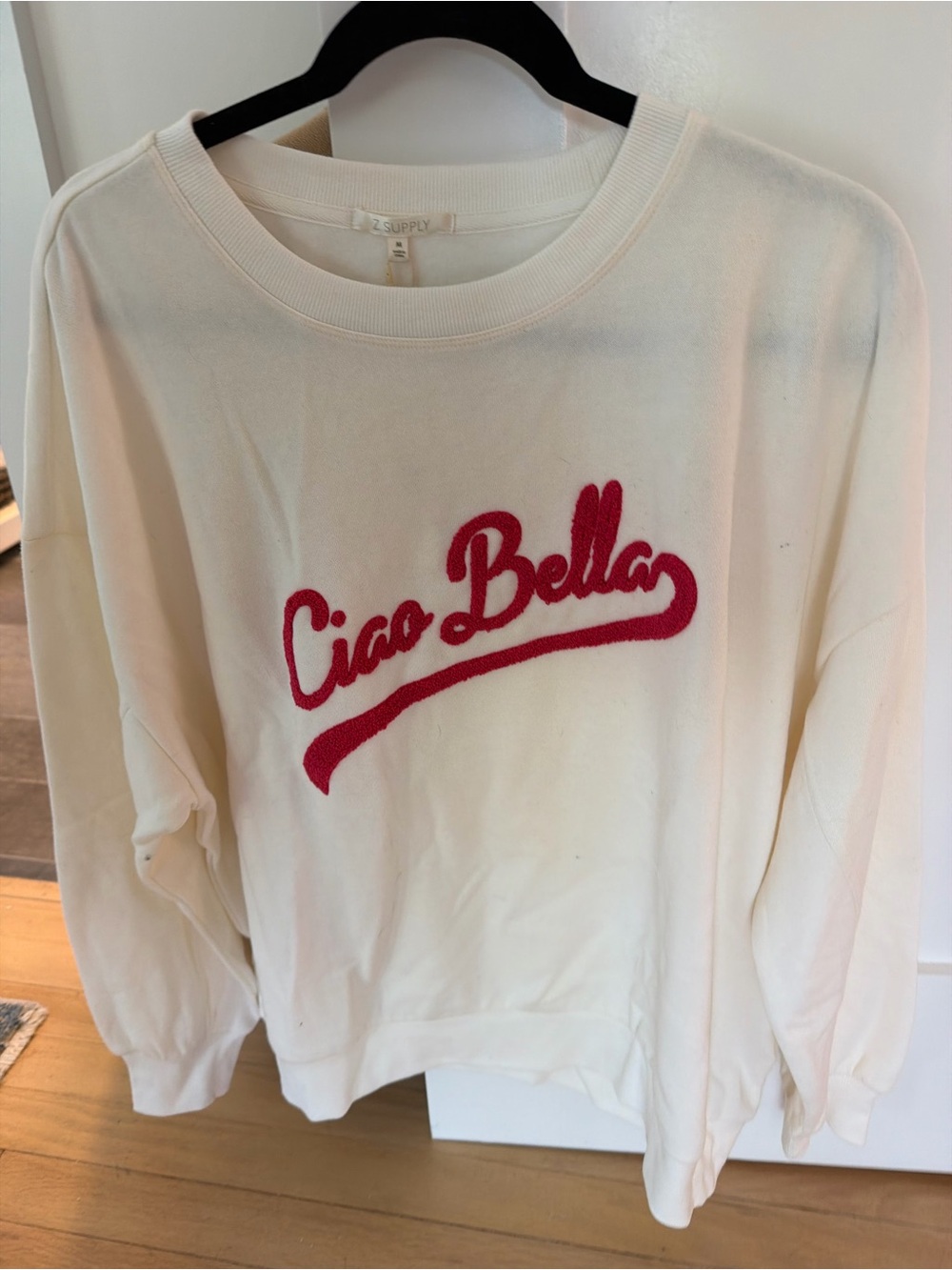 Ciao Bella Cream Sweatshirt with Red Script
